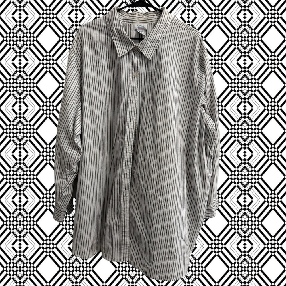 Only Necessities Men's Black and White Pinstripe Dress Shirt 3X